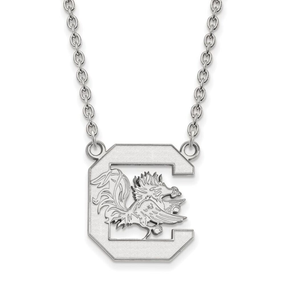 14k White Gold South Carolina Large Gamecock Pendant Necklace